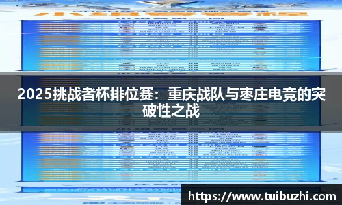 2025挑战者杯排位赛：重庆战队与枣庄电竞的突破性之战